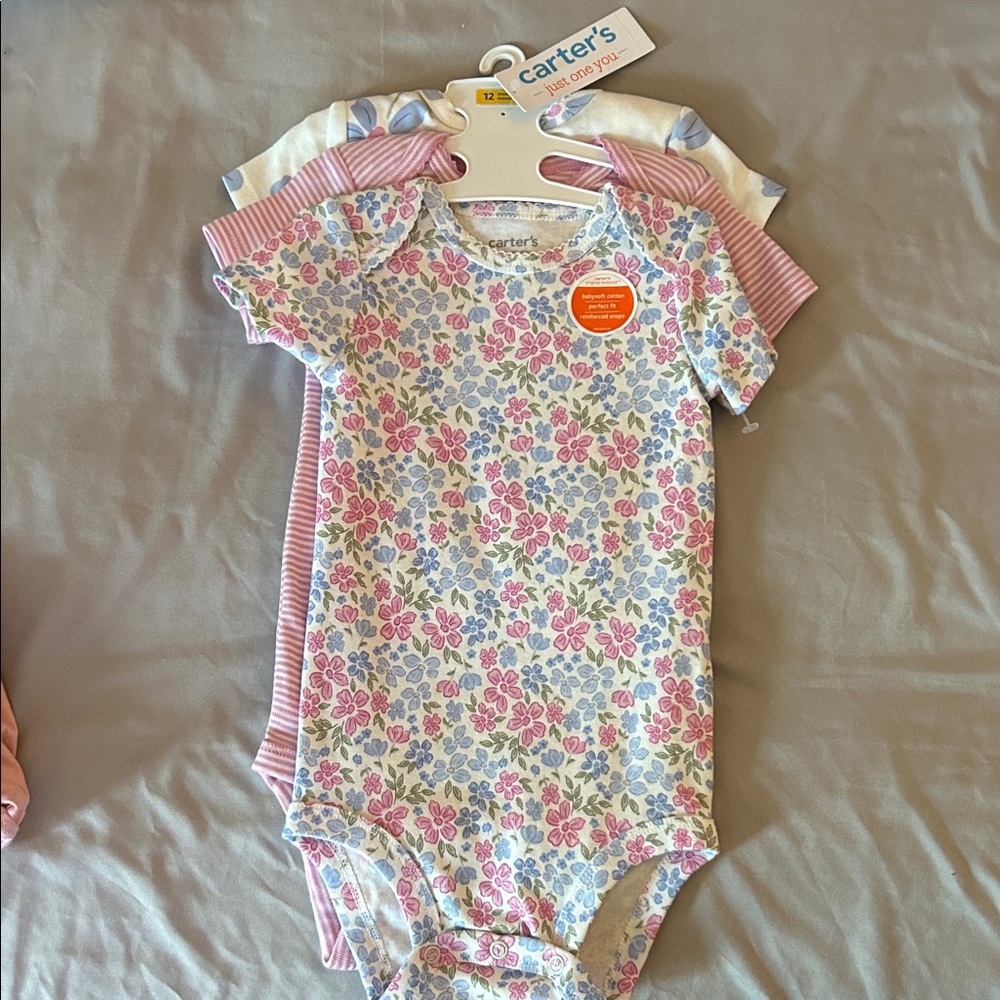 Carter's Floral and Striped Bodysuits - Pink and Blue